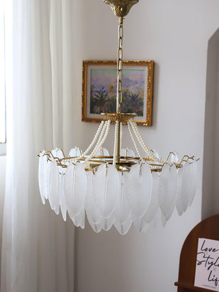 Glass Feather Pearl Serene Glass Chandelier