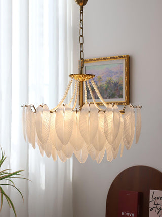 Glass Feather Pearl Serene Glass Chandelier