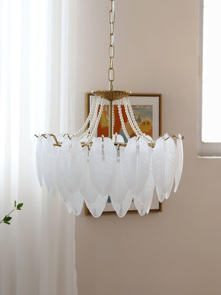 Glass Feather Pearl Serene Glass Chandelier