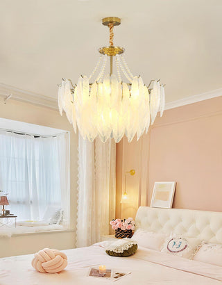 Glass Feather Pearl Serene Glass Chandelier