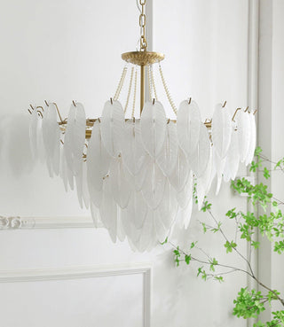 Glass Feather Pearl Serene Glass Chandelier