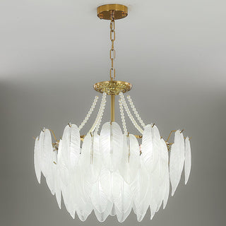 Glass Feather Pearl Serene Glass Chandelier