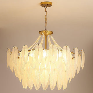 Glass Feather Pearl Serene Glass Chandelier