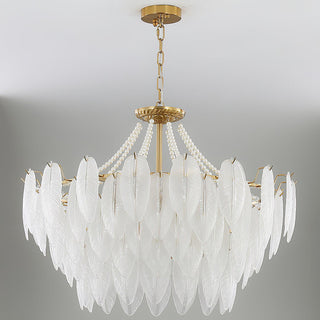 Glass Feather Pearl Serene Glass Chandelier