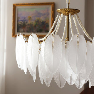 Glass Feather Pearl Serene Glass Chandelier