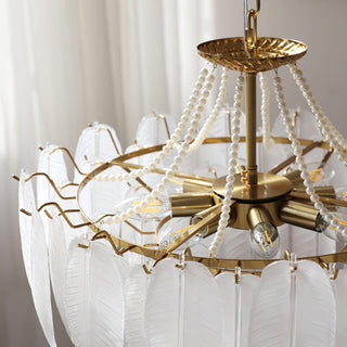 Glass Feather Pearl Serene Glass Chandelier