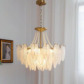 Glass Feather Pearl Serene Glass Chandelier