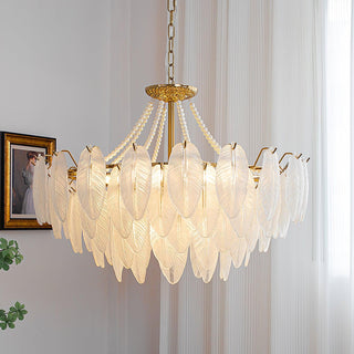Glass Feather Pearl Serene Glass Chandelier