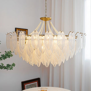 Glass Feather Pearl Serene Glass Chandelier