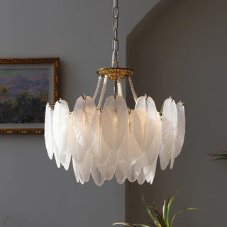 Glass Feather Pearl Serene Glass Chandelier