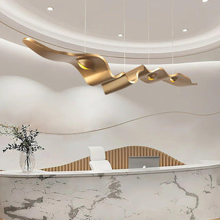 Gold Ribbon Sculptural Aluminum Chandelier