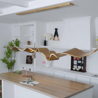 Gold Ribbon Sculptural Aluminum Chandelier