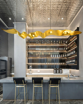 Gold Ribbon Sculptural Aluminum Chandelier