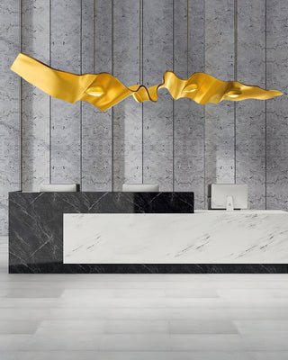 Gold Ribbon Sculptural Aluminum Chandelier