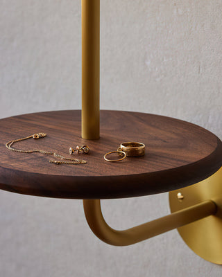 Gustav Brass Wood Shelf Wall Light