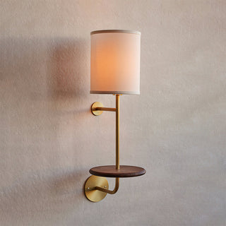 Gustav Brass Wood Shelf Wall Light
