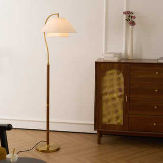 Hands Curved Wood Brass Floor Lamp