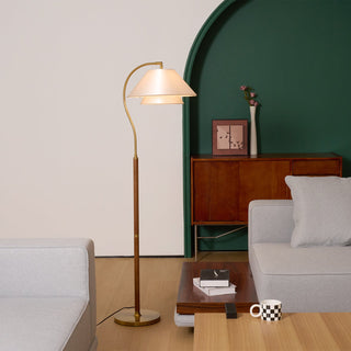 Hands Curved Wood Brass Floor Lamp