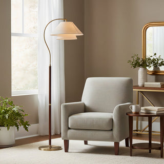Hands Curved Wood Brass Floor Lamp