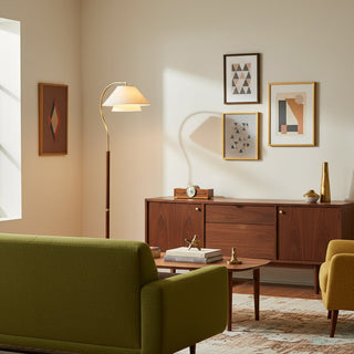 Hands Curved Wood Brass Floor Lamp