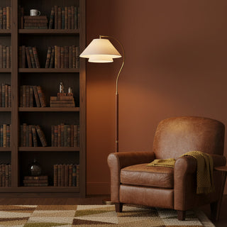 Hands Curved Wood Brass Floor Lamp