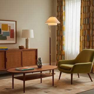 Hands Curved Wood Brass Floor Lamp