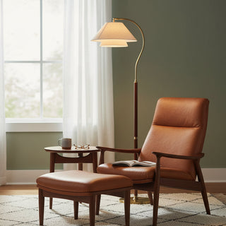 Hands Curved Wood Brass Floor Lamp