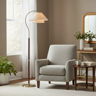 Hands Curved Wood Brass Floor Lamp