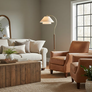 Hands Curved Wood Brass Floor Lamp