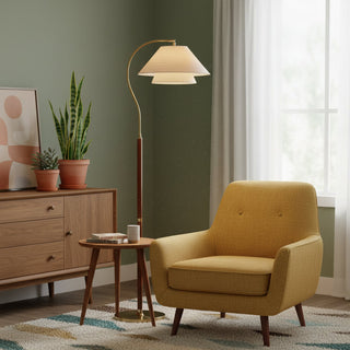 Hands Curved Wood Brass Floor Lamp