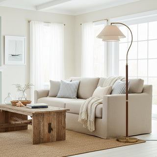 Hands Curved Wood Brass Floor Lamp