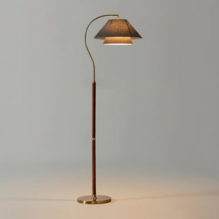 Hands Curved Wood Brass Floor Lamp