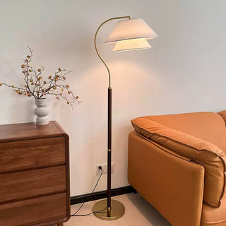 Hands Curved Wood Brass Floor Lamp