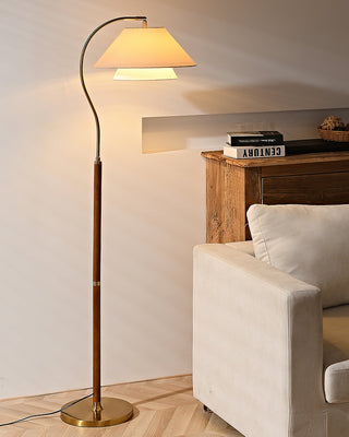 Hands Curved Wood Brass Floor Lamp