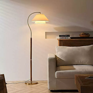 Hands Curved Wood Brass Floor Lamp