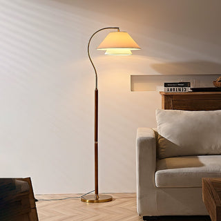 Hands Curved Wood Brass Floor Lamp