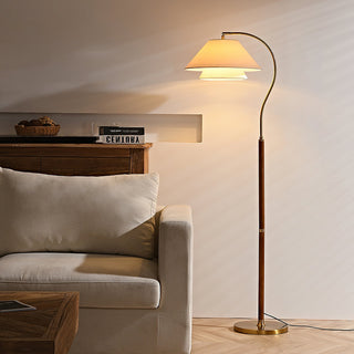 Hands Curved Wood Brass Floor Lamp