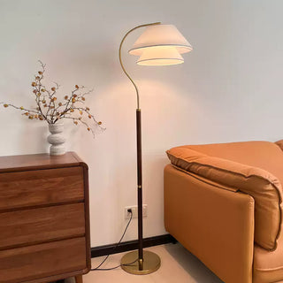 Hands Curved Wood Brass Floor Lamp