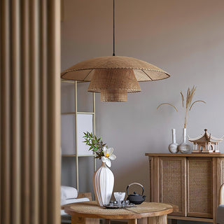 Hat Weave Rattan Oriental Rattan Pendant Light