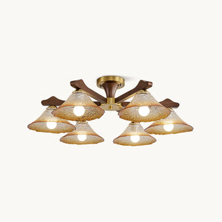 Crackle Glass & Walnut Semi-Flush Chandelier
