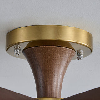 Crackle Glass & Walnut Semi-Flush Chandelier