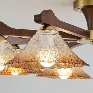 Crackle Glass & Walnut Semi-Flush Chandelier