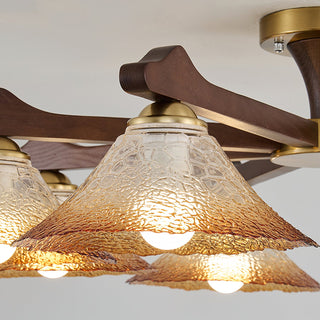 Crackle Glass & Walnut Semi-Flush Chandelier