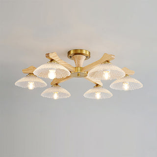 Crackle Glass & Walnut Semi-Flush Chandelier