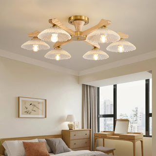 Crackle Glass & Walnut Semi-Flush Chandelier