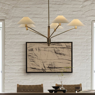 Kinsley Polished Brass White Linen 5-Light Chandelier