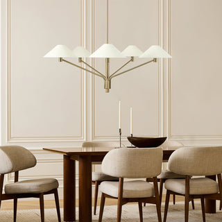 Kinsley Polished Brass White Linen 5-Light Chandelier