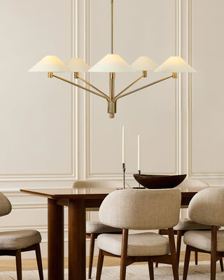 Kinsley Polished Brass White Linen 5-Light Chandelier