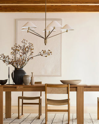 Kinsley Polished Brass White Linen 5-Light Chandelier