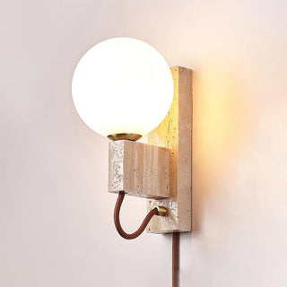 Large Ball Plug Contemporary Travertine Wall Light
